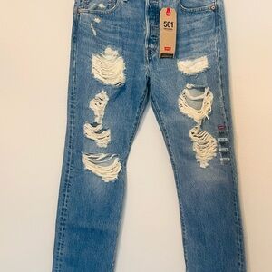 Levi's Men's 501 Original-Fit Button Fly Ripped Denim Jeans SZ 33x32